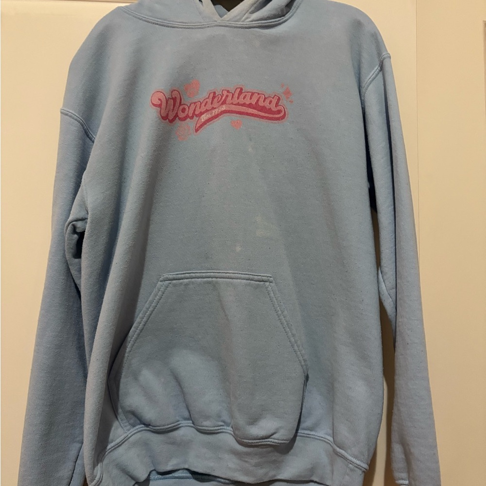 WONDERLAND Light Blue Hoodie with Pink Logo